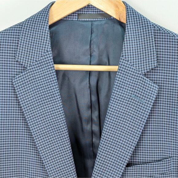 Kenneth Cole New York Sport Coat Blazer Suit Jacket Wool Blue Checked 42L EUC - Picture 3 of 16